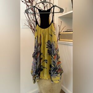 Floral Print Yellow and Black Women's Top or Mini dress